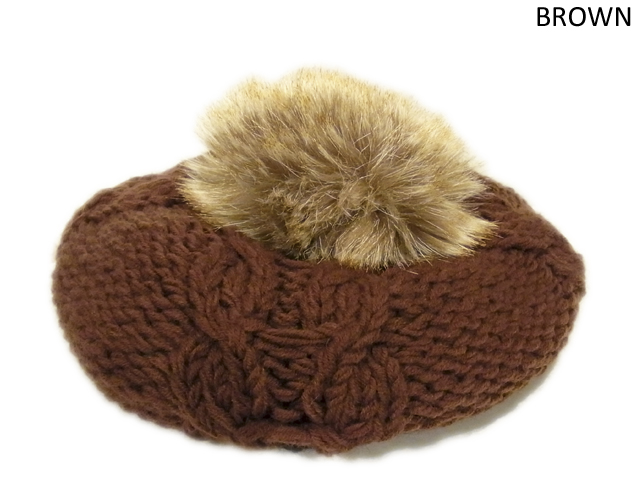 【KNOWLEDGE（ナレッジ）】　Fur Pompon Knit Beret　カラー：ブラウン