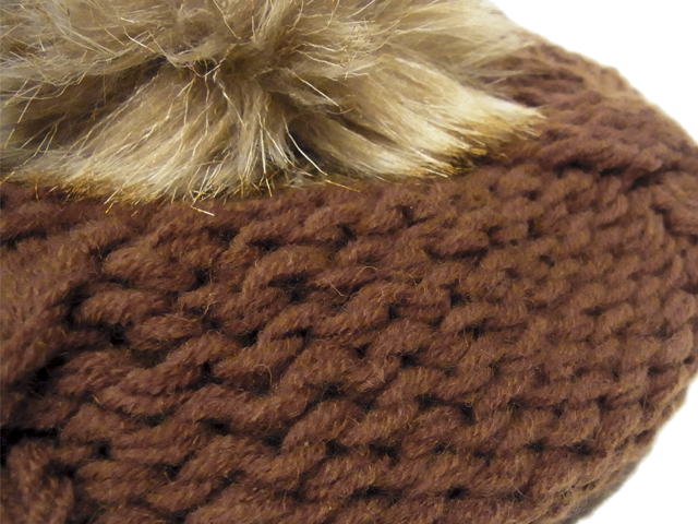 【KNOWLEDGE（ナレッジ）】　Fur Pompon Knit Beret　カラー：ブラウン